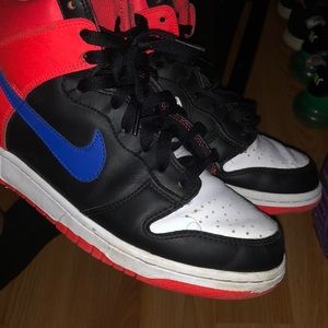 Nike High Dunk Orange , White , & Blue .